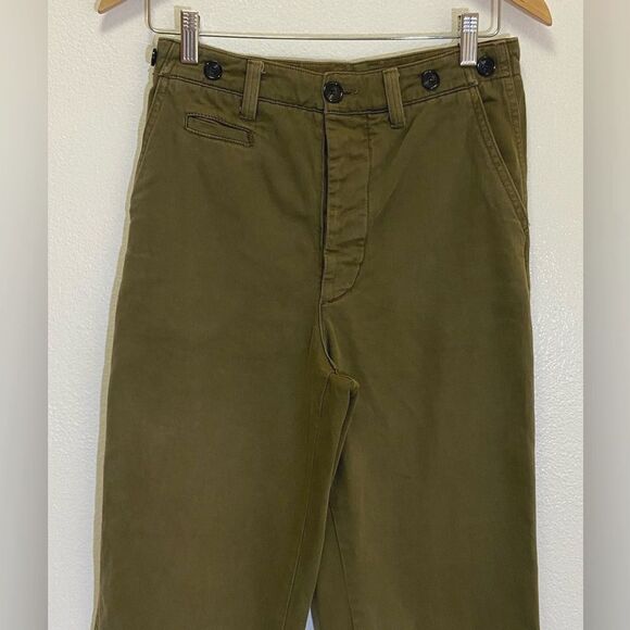 Zara - Olive Green Super High Rise Button Frayed Fly Jeans - size 24 - Picture 6 of 9